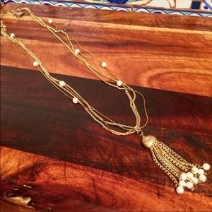 Vintage Glass Pearl Tassel Necklace